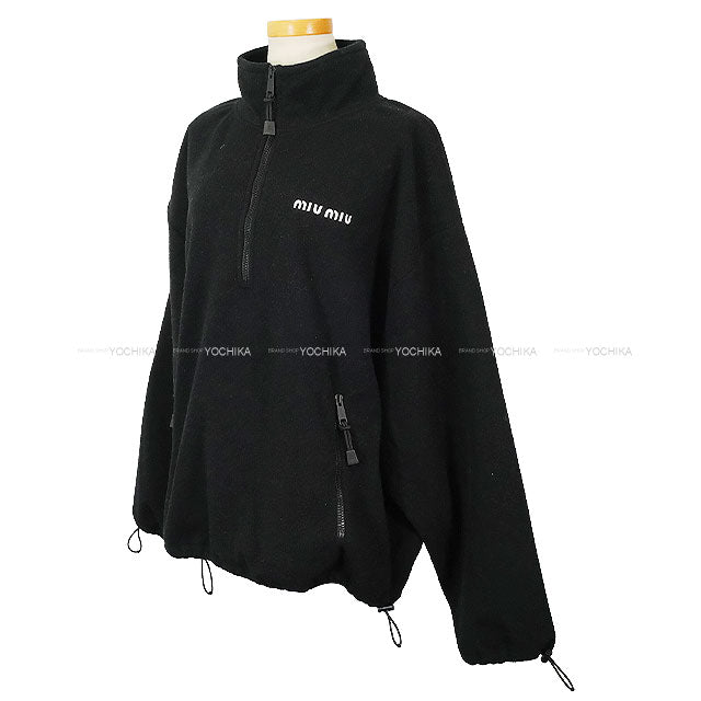 [Pre-loved] Miu Miu Sweat Shirt Logo Fleece Half-Zip Noir (Black) Polyester/Recycle Polyester #XS MJL043[LIKE NEW][Authentic]