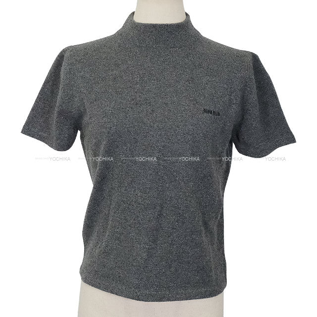 Miu Miu Sweater Cashmere Logo Grey Cashmere #40 MMR451[EXCELLENT][Authentic]