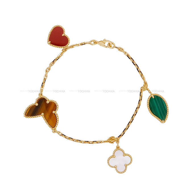 Van Cleef & Arpels bracelet Lucky Alhambra 4 Motifs Red/Brown/White/Green K18/Carnelian/Tiger’s Eye/Mother of Pearl/Malachite VCARD79600[EXCELLENT][Authentic]