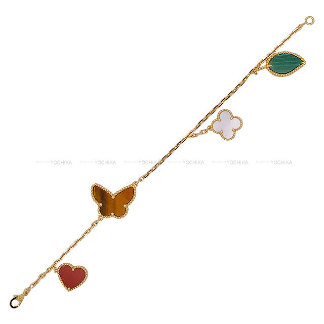 Van Cleef & Arpels bracelet Lucky Alhambra 4 Motifs Red/Brown/White/Green K18/Carnelian/Tiger’s Eye/Mother of Pearl/Malachite VCARD79600[EXCELLENT][Authentic]