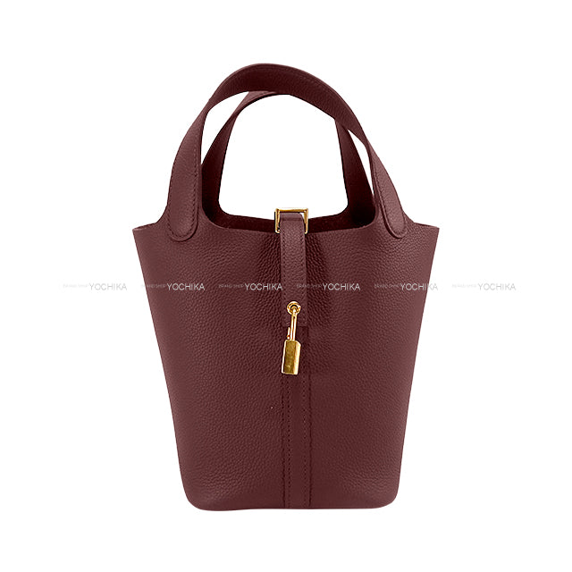 HERMES Handbag Picotin Lock 18 PM Bordeaux Taurillon Maurice Gold HW Stamp B[EXCELLENT][Authentic]