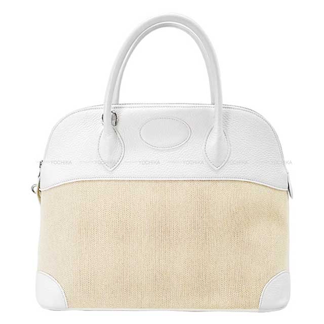 [Pre-loved] HERMES Shoulder bag Bolide35(37) Blanc (White) Toile H/Taurillon Clemence Silver HW Stamp □I[LIKE NEW][Authentic]