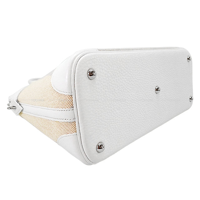 [Pre-loved] HERMES Shoulder bag Bolide35(37) Blanc (White) Toile H/Taurillon Clemence Silver HW Stamp □I[LIKE NEW][Authentic]