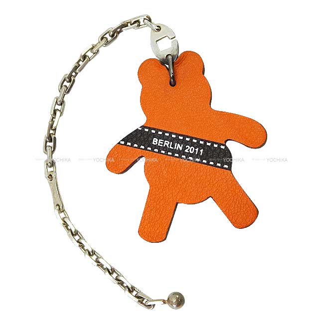 [Pre-loved] 2011 Berlin Limited Edition HERMES bag charm Bear Bolduc Ribbon Orange Veau Swift Silver HW[LIKE NEW][Authentic]