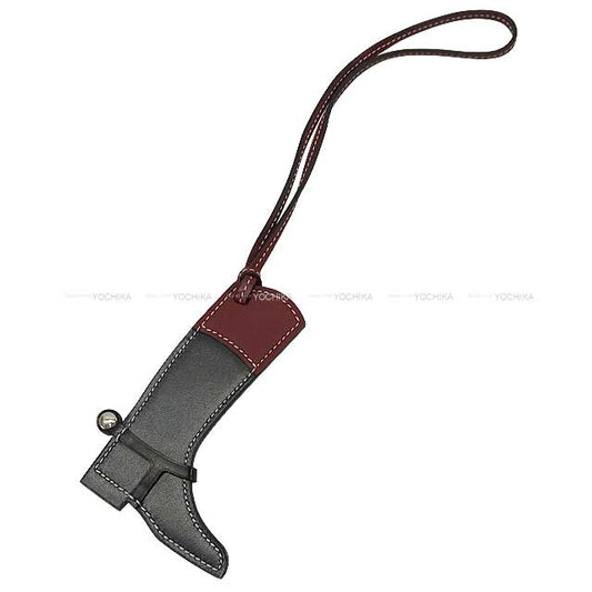 [Pre-loved] HERMES bag charm Paddock Boots Noir (Black)/Rouge H Box Calf/Veau Swift Silver HW[LIKE NEW][Authentic]