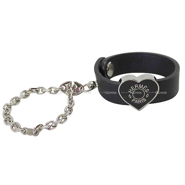 HERMES Glove Holder with Heart Charm Noir (Black) Veau Swift Silver HW[EXCELLENT][Authentic]