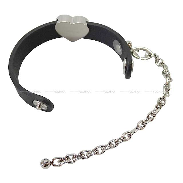 HERMES Glove Holder with Heart Charm Noir (Black) Veau Swift Silver HW[EXCELLENT][Authentic]