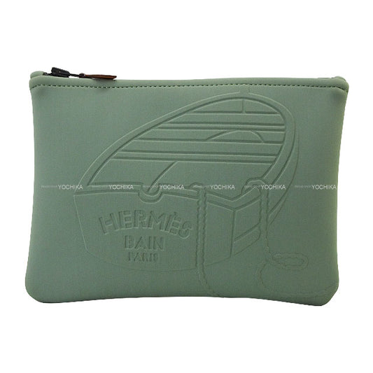 HERMES Pouch NEO BAIN Thalassa PM Kaki Nylon/Polyurethane[EXCELLENT][Authentic]