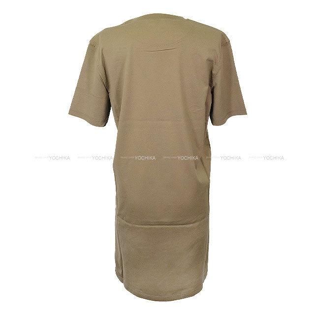 [Pre-loved] HERMES Short sleeve t shirt Ladies Dress Cartouche Kaki Cotton100% #36[USED SA][Authentic]