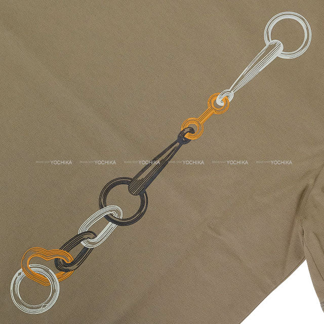 [Pre-loved] HERMES Short sleeve t shirt Ladies Dress Cartouche Kaki Cotton100% #36[USED SA][Authentic]