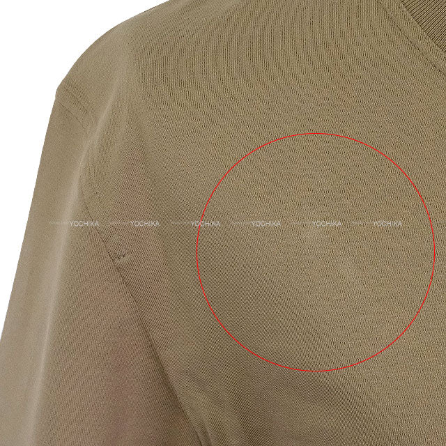 [Pre-loved] HERMES Short sleeve t shirt Ladies Dress Cartouche Kaki Cotton100% #36[USED SA][Authentic]