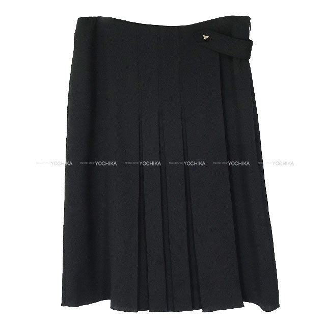 [Pre-loved] HERMES skirt Ladies Saddler Pleated Flarerd Viscose Noir (Black) Reyon/Silk #38 Silver HW[USED SA][Authentic]