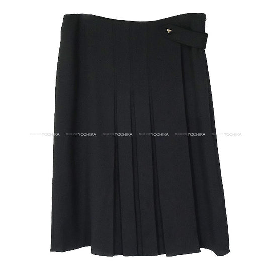 [Pre-loved] HERMES skirt Ladies Saddler Pleated Flarerd Viscose Noir (Black) Reyon/Silk #38 Silver HW[USED SA][Authentic]