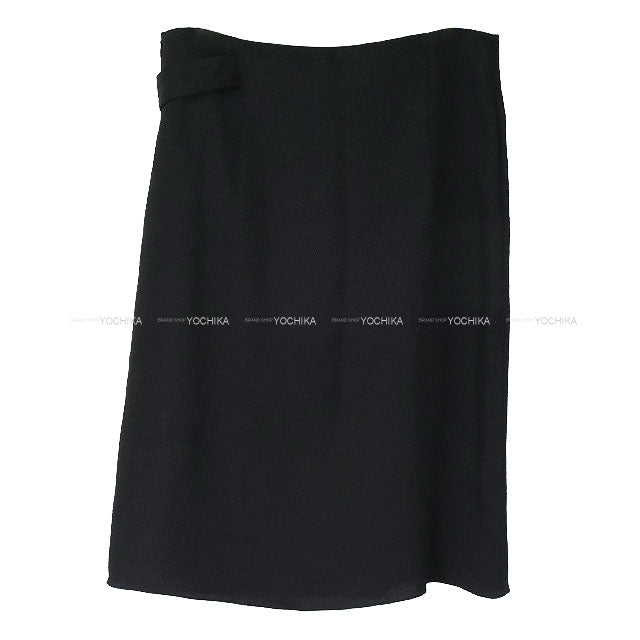 [Pre-loved] HERMES skirt Ladies Saddler Pleated Flarerd Viscose Noir (Black) Reyon/Silk #38 Silver HW[USED SA][Authentic]