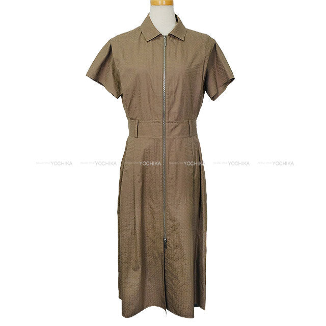 [Pre-loved] HERMES One‐piece dress Ladies Zip-Up H Mosaic Gris Etoupe Cotton100% #36 Silver HW[LIKE NEW][Authentic]
