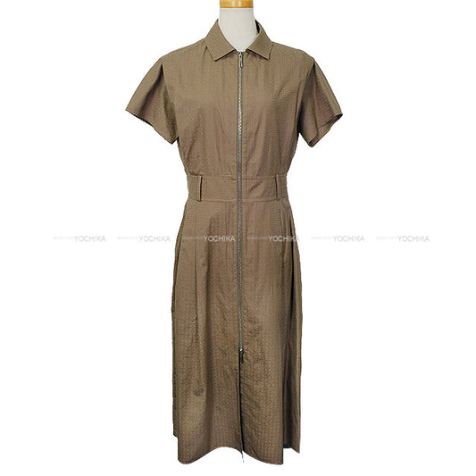 [Pre-loved] HERMES One‐piece dress Ladies Zip-Up H Mosaic Gris Etoupe Cotton100% #36 Silver HW[LIKE NEW][Authentic]