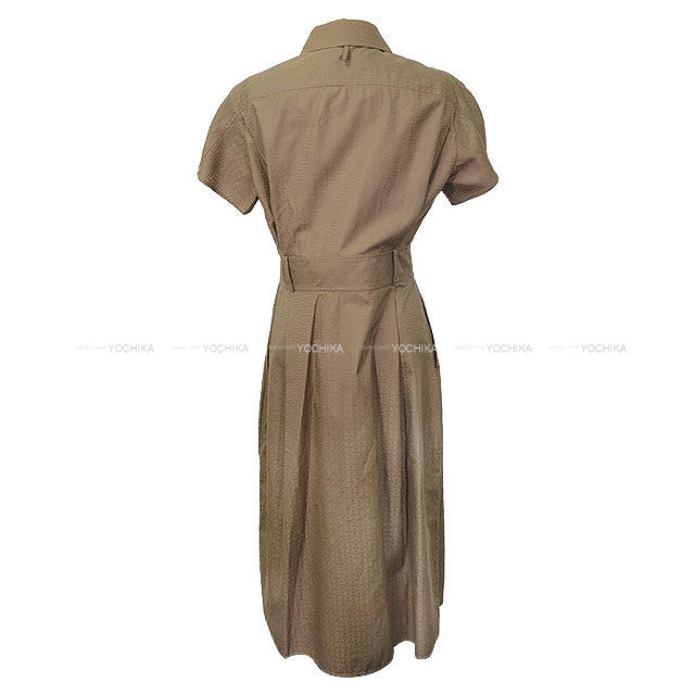 [Pre-loved] HERMES One‐piece dress Ladies Zip-Up H Mosaic Gris Etoupe Cotton100% #36 Silver HW[LIKE NEW][Authentic]