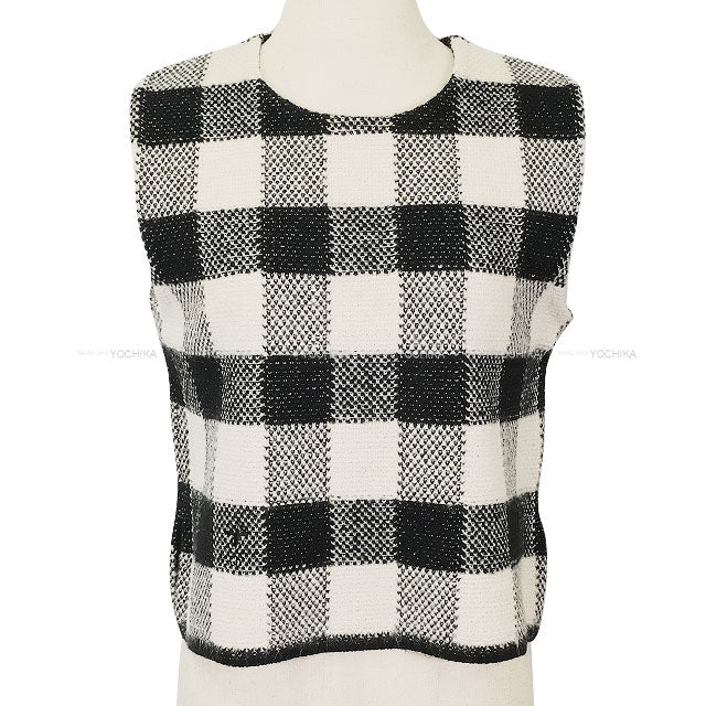 [Pre-loved] Dior Tops Ladies Sleeveless Checked Bee Blanc (White)/Noir (Black) Wool/Alpaca #36 344T11AM214[LIKE NEW][Authentic]