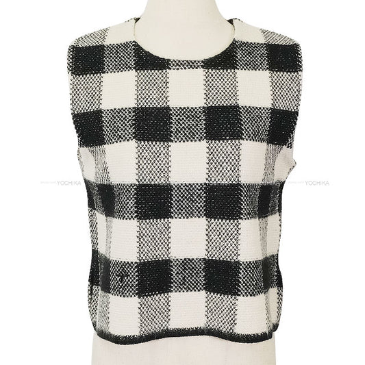 [Pre-loved] Dior Tops Ladies Sleeveless Checked Bee Blanc (White)/Noir (Black) Wool/Alpaca #36 344T11AM214[LIKE NEW][Authentic]