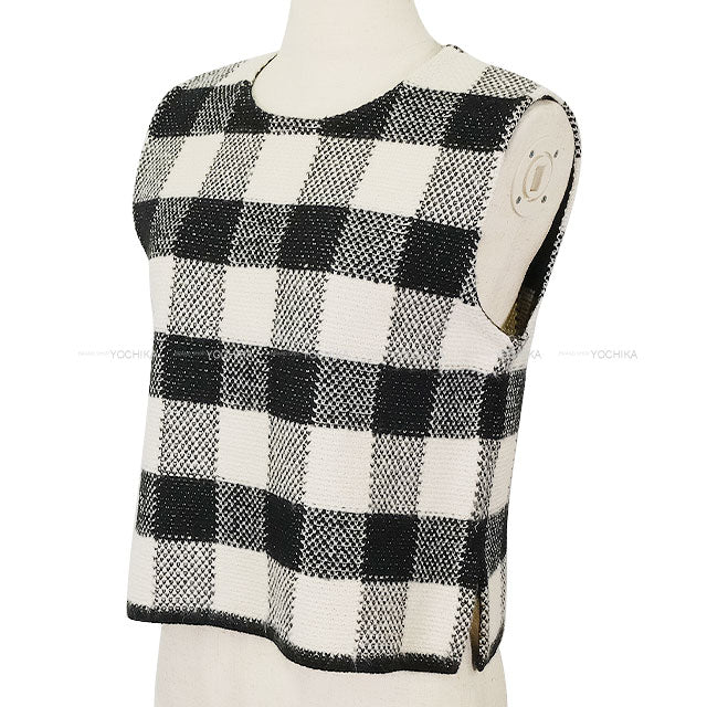 [Pre-loved] Dior Tops Ladies Sleeveless Checked Bee Blanc (White)/Noir (Black) Wool/Alpaca #36 344T11AM214[LIKE NEW][Authentic]