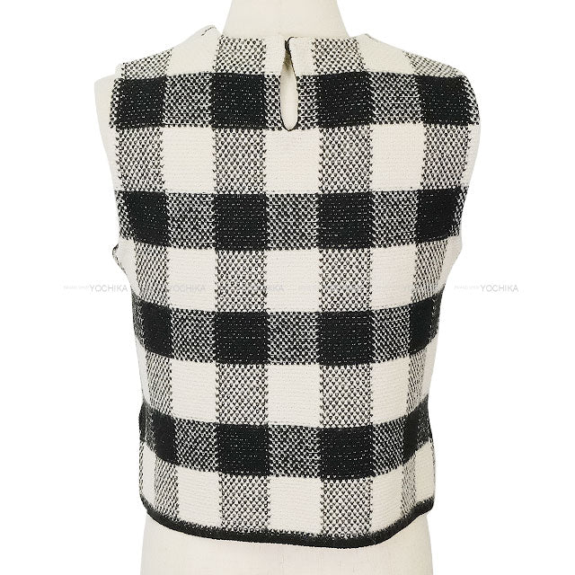[Pre-loved] Dior Tops Ladies Sleeveless Checked Bee Blanc (White)/Noir (Black) Wool/Alpaca #36 344T11AM214[LIKE NEW][Authentic]