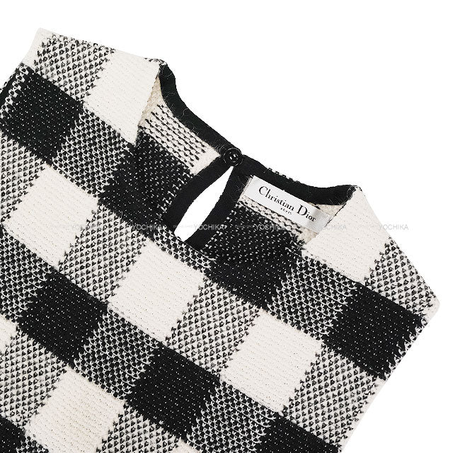 [Pre-loved] Dior Tops Ladies Sleeveless Checked Bee Blanc (White)/Noir (Black) Wool/Alpaca #36 344T11AM214[LIKE NEW][Authentic]