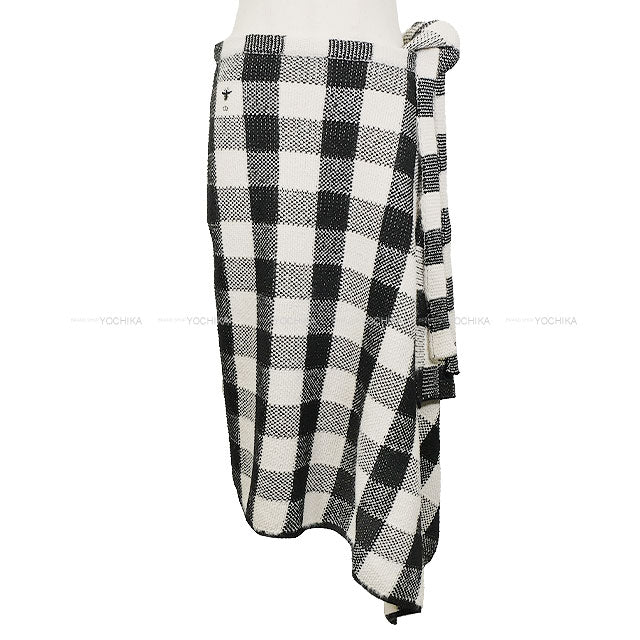 [Pre-loved] Dior skirt Ladies Checked Wrap Bee Flare Blanc (White)/Noir (Black) Wool/Alpaca #36 344J06AM214[LIKE NEW][Authentic]