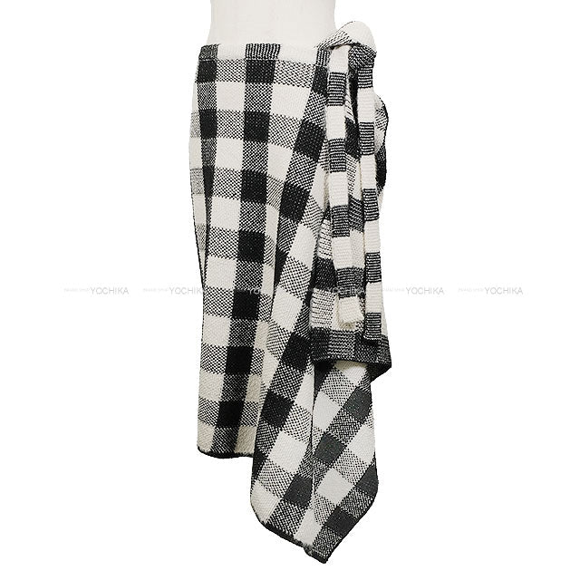 [Pre-loved] Dior skirt Ladies Checked Wrap Bee Flare Blanc (White)/Noir (Black) Wool/Alpaca #36 344J06AM214[LIKE NEW][Authentic]