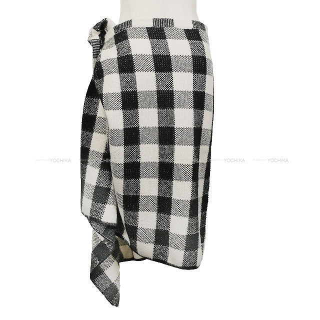 [Pre-loved] Dior skirt Ladies Checked Wrap Bee Flare Blanc (White)/Noir (Black) Wool/Alpaca #36 344J06AM214[LIKE NEW][Authentic]