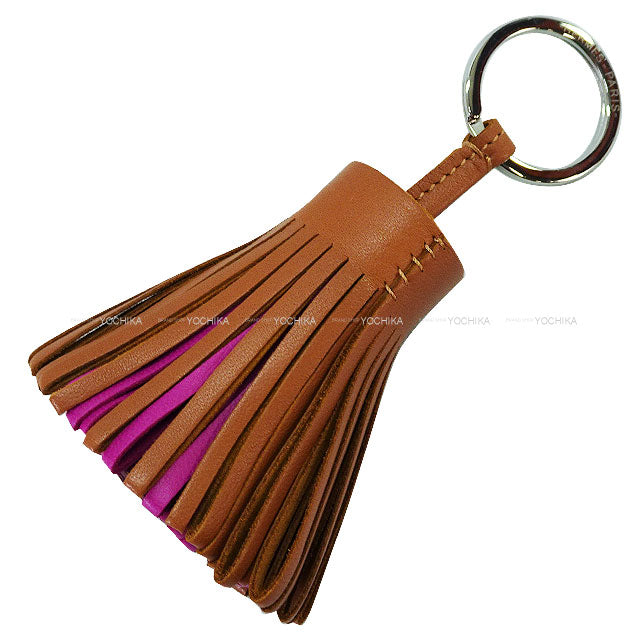HERMES key ring Carmen Tricolor Gold/Rose Purple/Rouge H Agneau Milo Silver HW[EXCELLENT][Authentic]