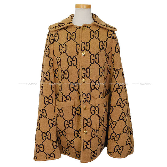 [Pre-loved] GUCCI Poncho Reversible Logo With Hood Cape coat Beige/Brown Wool/Nylon/Polyurethane Gold HW 699876[LIKE NEW][Authentic]
