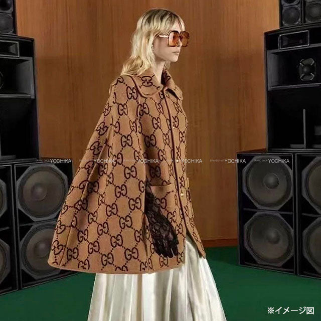 [Pre-loved] GUCCI Poncho Reversible Logo With Hood Cape coat Beige/Brown Wool/Nylon/Polyurethane Gold HW 699876[LIKE NEW][Authentic]