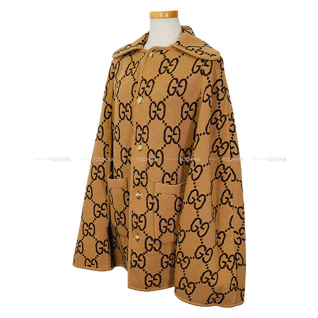 [Pre-loved] GUCCI Poncho Reversible Logo With Hood Cape coat Beige/Brown Wool/Nylon/Polyurethane Gold HW 699876[LIKE NEW][Authentic]