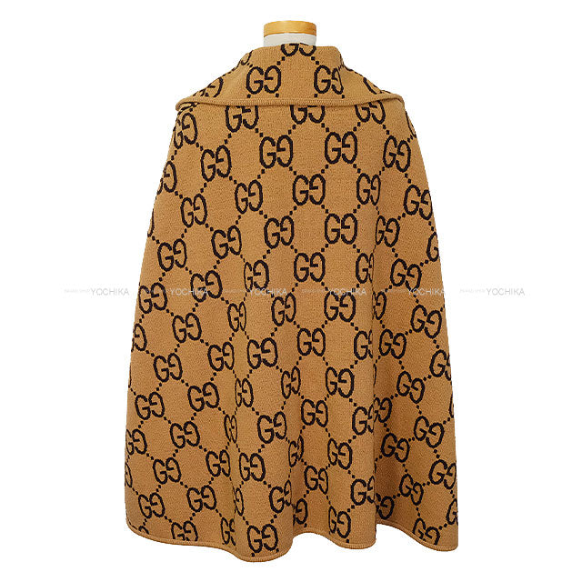 [Pre-loved] GUCCI Poncho Reversible Logo With Hood Cape coat Beige/Brown Wool/Nylon/Polyurethane Gold HW 699876[LIKE NEW][Authentic]