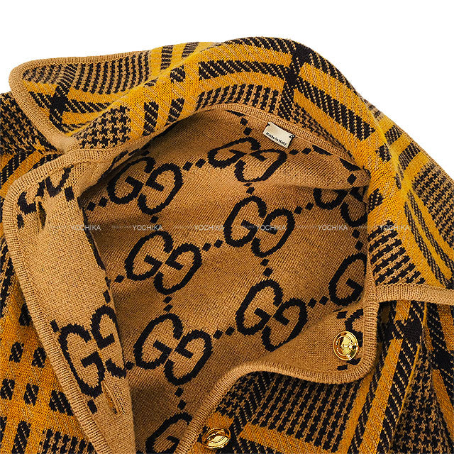 [Pre-loved] GUCCI Poncho Reversible Logo With Hood Cape coat Beige/Brown Wool/Nylon/Polyurethane Gold HW 699876[LIKE NEW][Authentic]