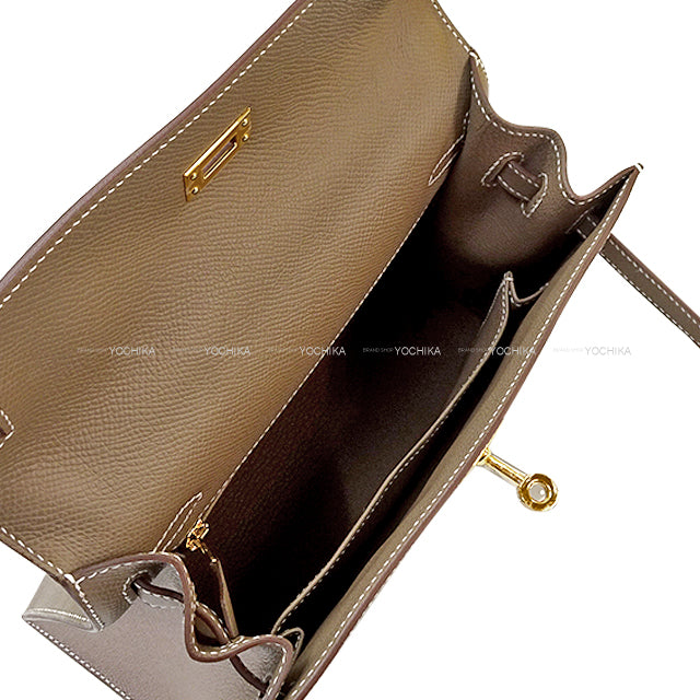 HERMES Shoulder bag Kelly25 Sellier Etoupe Veau Epsom Gold HW Stamp K[EXCELLENT][Authentic]