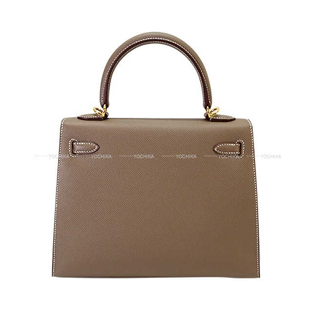 HERMES Shoulder bag Kelly25 Sellier Etoupe Veau Epsom Gold HW Stamp K[EXCELLENT][Authentic]
