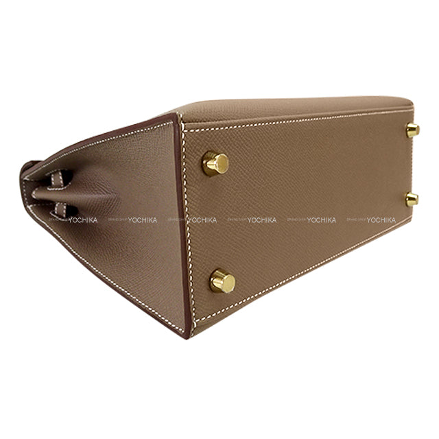HERMES Shoulder bag Kelly25 Sellier Etoupe Veau Epsom Gold HW Stamp K[EXCELLENT][Authentic]