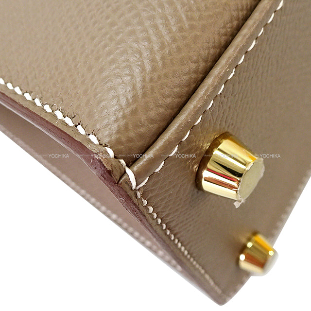 HERMES Shoulder bag Kelly25 Sellier Etoupe Veau Epsom Gold HW Stamp K[EXCELLENT][Authentic]