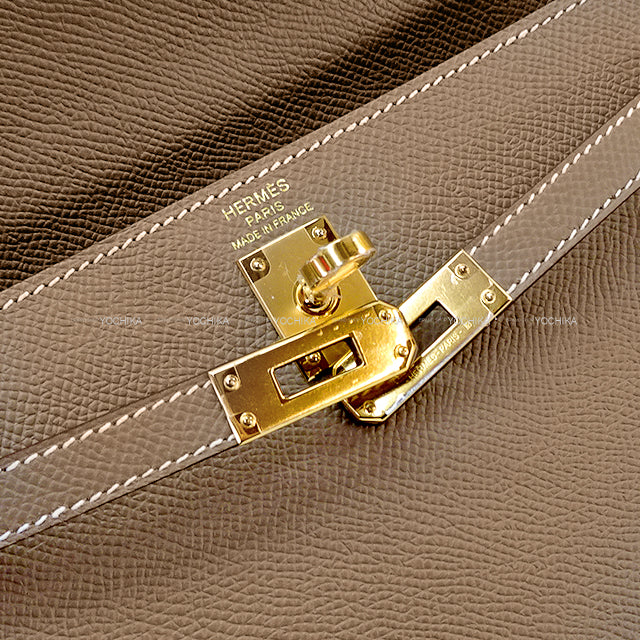 HERMES Shoulder bag Kelly25 Sellier Etoupe Veau Epsom Gold HW Stamp K[EXCELLENT][Authentic]