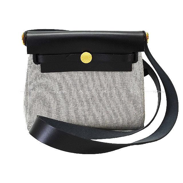 [Pre-loved] HERMES Shoulder bag Herbag Zip 20 Mini Noir (Black)/Ecru Toile Militaire/Vache Hunter Gold HW Stamp K[LIKE NEW][Authentic]