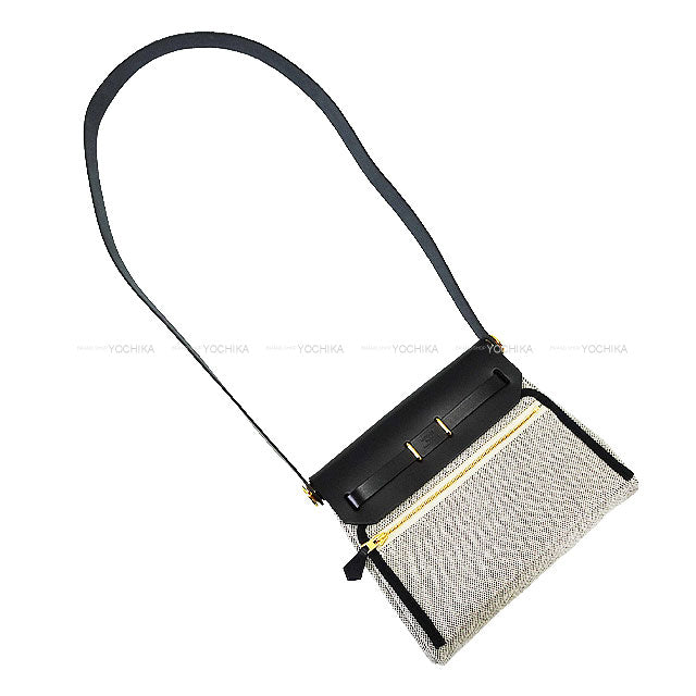 [Pre-loved] HERMES Shoulder bag Herbag Zip 20 Mini Noir (Black)/Ecru Toile Militaire/Vache Hunter Gold HW Stamp K[LIKE NEW][Authentic]