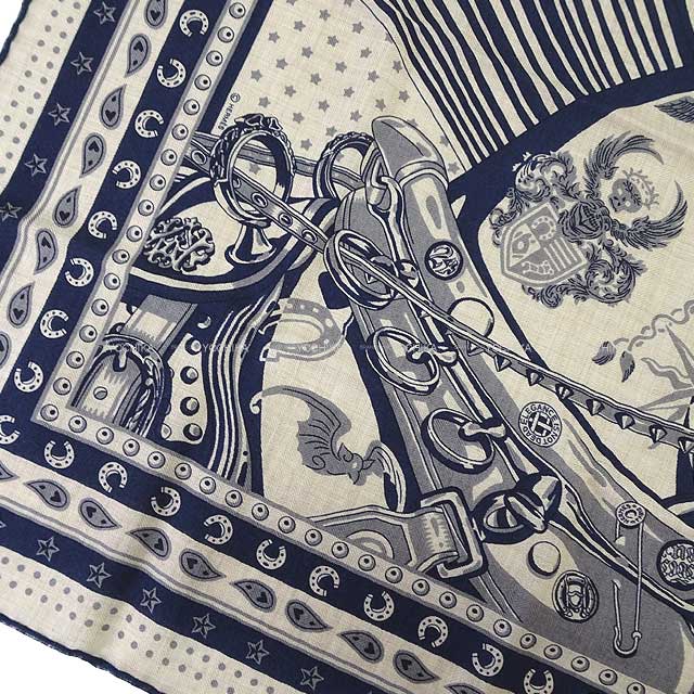 HERMES scarf Carre H65 Cheval Punkb Bandana Natural/Marine/Gris Cashmere70% / Silk30%[BRAND NEW][Authentic]