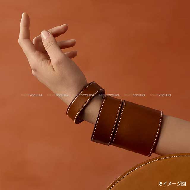 HERMES bracelet Bangle Sellier #T3 Fauve/Gold Veau Barenia Stamp K[BRAND NEW][Authentic]
