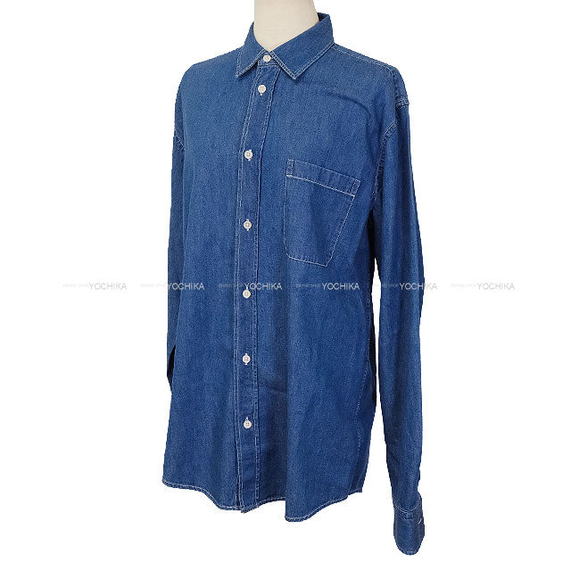 [Pre-loved] HERMES Long sleeve shirt Men's Denim Blue Cotton100% #38[LIKE NEW][Authentic]
