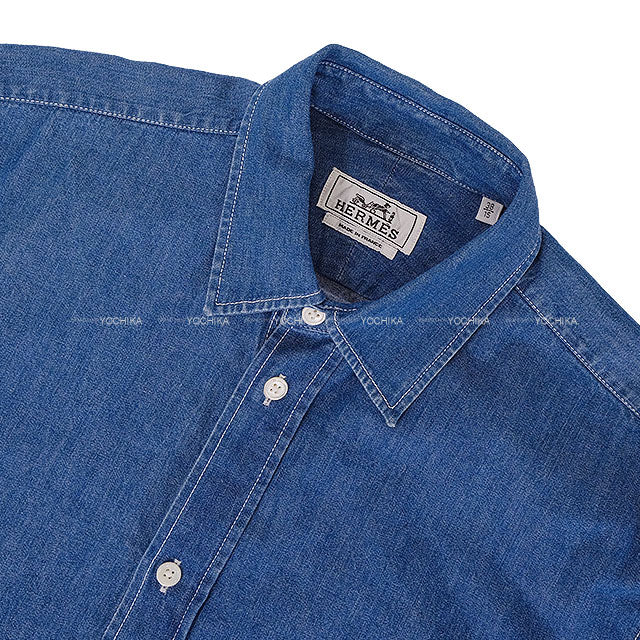 [Pre-loved] HERMES Long sleeve shirt Men's Denim Blue Cotton100% #38[LIKE NEW][Authentic]