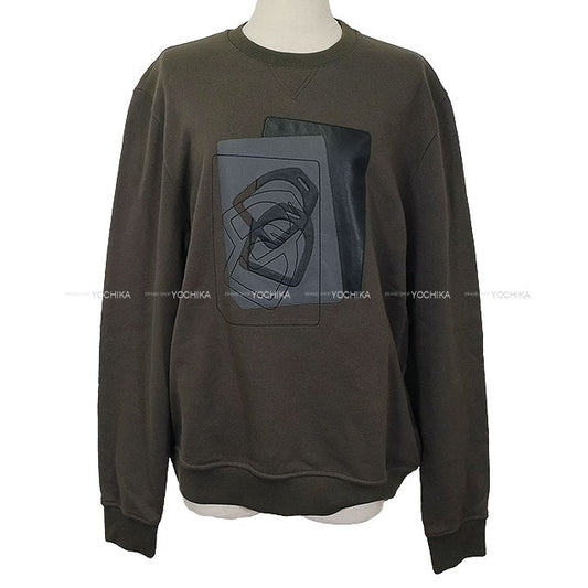 [Pre-loved] 2024AW HERMES Sweat Men's Wool Lining Long Sleeve Leather Patch Etriers Decales Grey Cotton/Lambskin #M[LIKE NEW][Authentic]