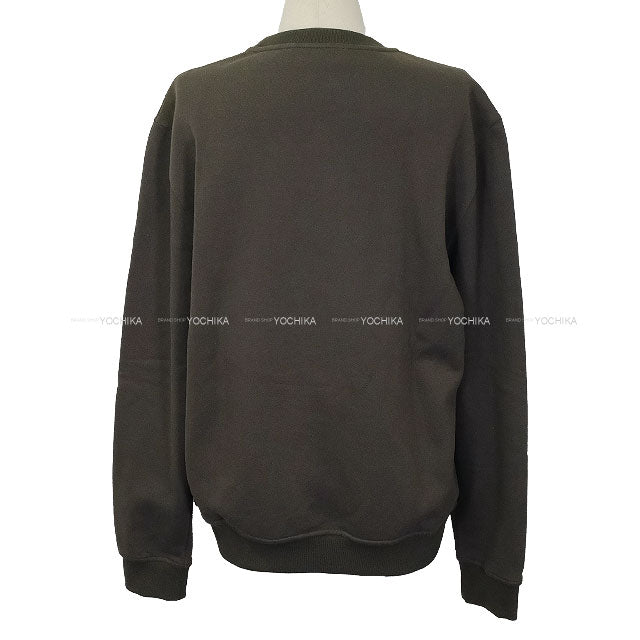 [Pre-loved] 2024AW HERMES Sweat Men's Wool Lining Long Sleeve Leather Patch Etriers Decales Grey Cotton/Lambskin #M[LIKE NEW][Authentic]