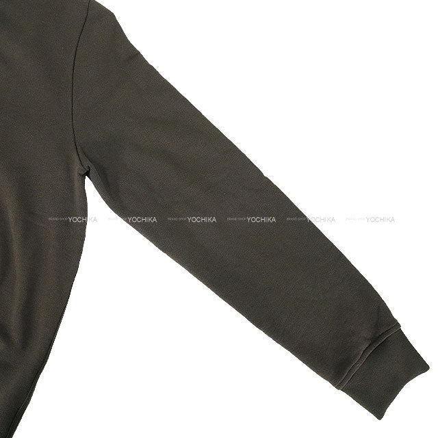 [Pre-loved] 2024AW HERMES Sweat Men's Wool Lining Long Sleeve Leather Patch Etriers Decales Grey Cotton/Lambskin #M[LIKE NEW][Authentic]