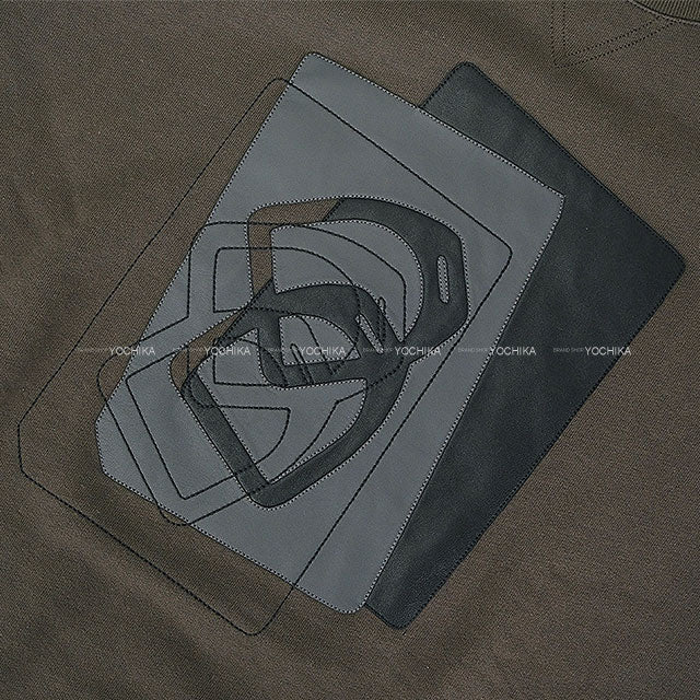 [Pre-loved] 2024AW HERMES Sweat Men's Wool Lining Long Sleeve Leather Patch Etriers Decales Grey Cotton/Lambskin #M[LIKE NEW][Authentic]